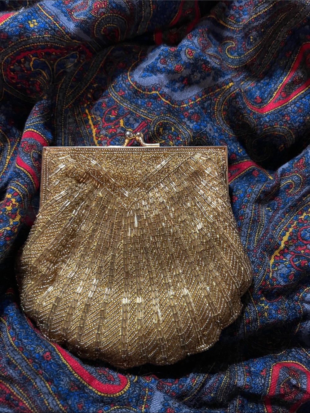 Gold Beaded Shell Clutch - Elegant Evening Bag